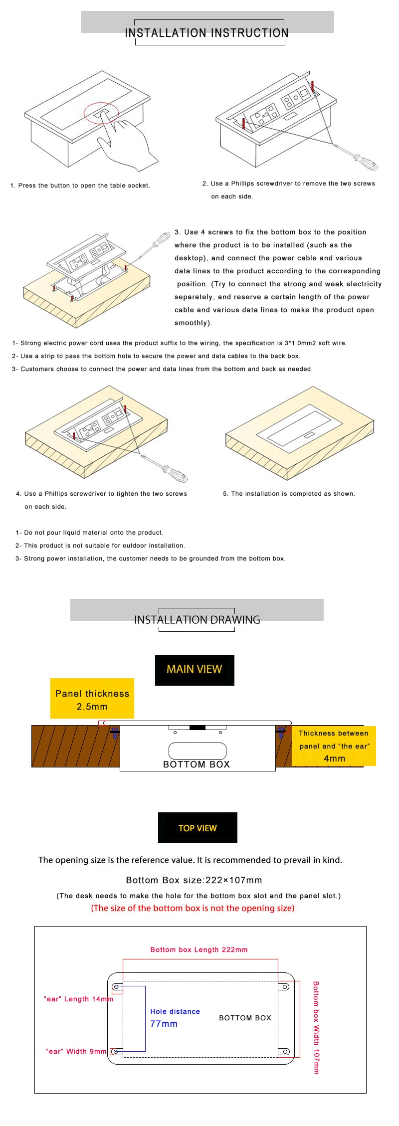 Slow Pop up Type Desktop Socket with Us Sockets Dual USB Charger