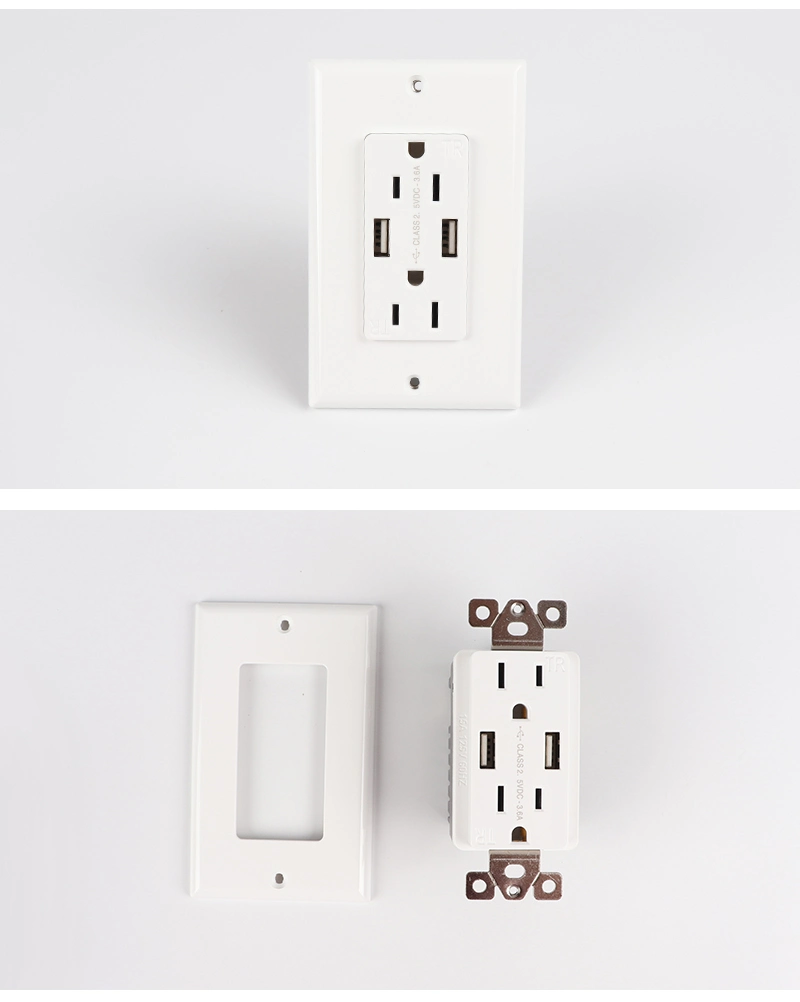 Us Standard Wall Socket Outlet with USB Receptable Charging with Type C Port with UL Approved