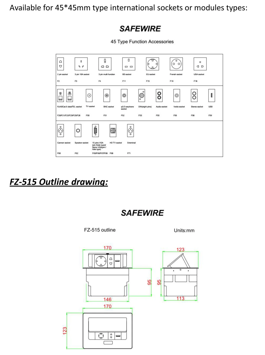 IEC60884 Standard Under Desk Modules /Table Socket Outlet /Power Outlet