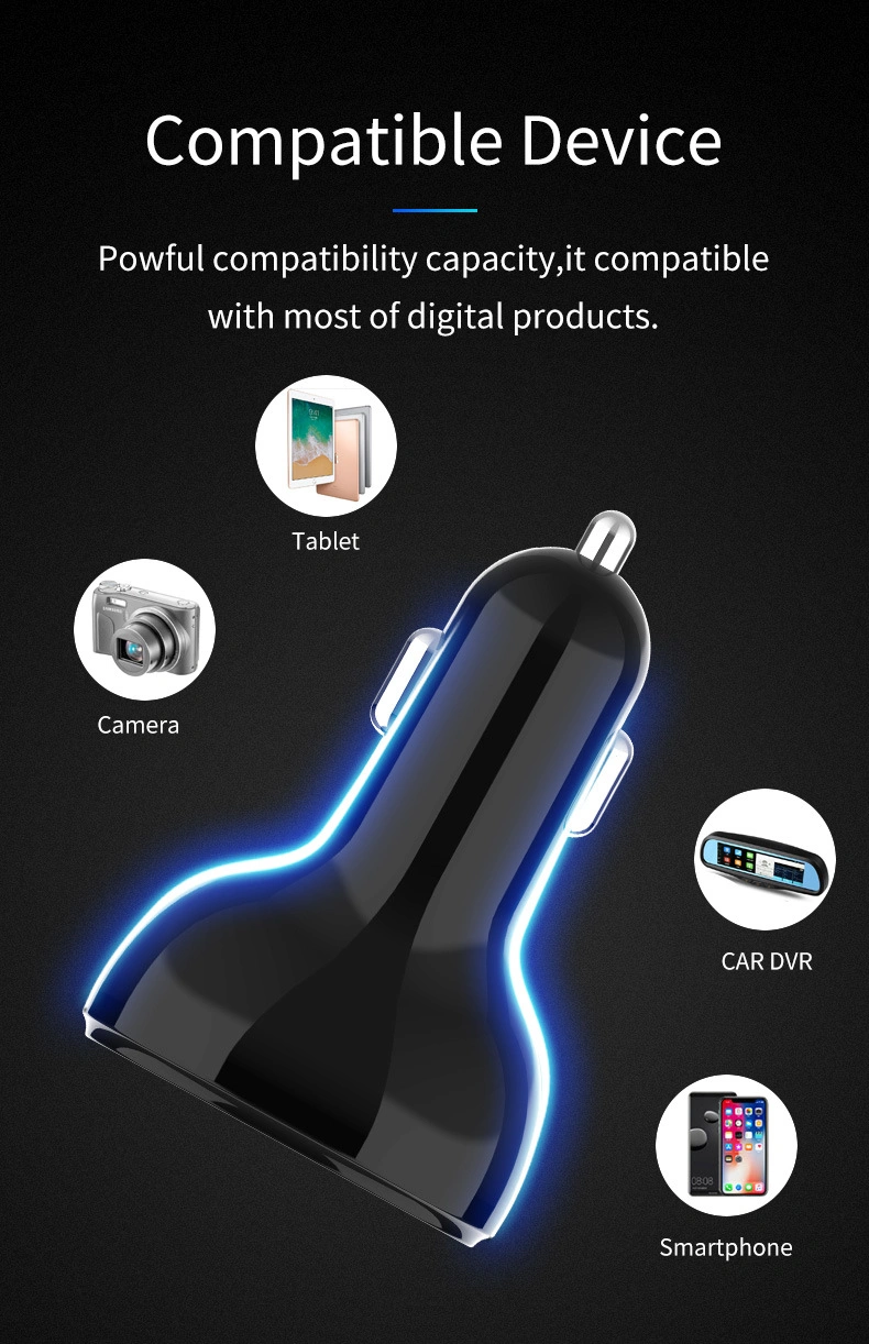 C02 Portable Type-C QC+3 USB Port Charger USB 3.0 12V-24V Phone Uusn Fast Automobile Charger Plug