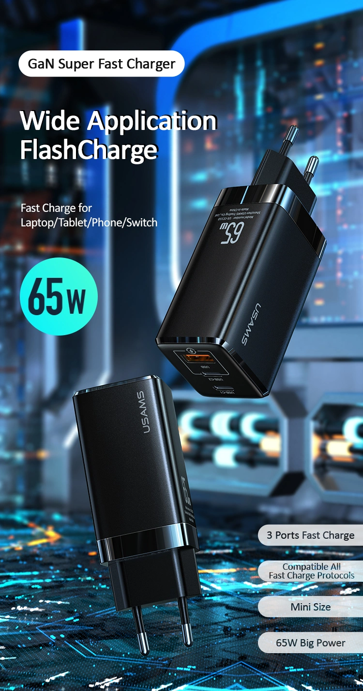 Usams GaN Pd Fast Charger with 3 Multi Port USB Fast Charging USB C Charger 65W