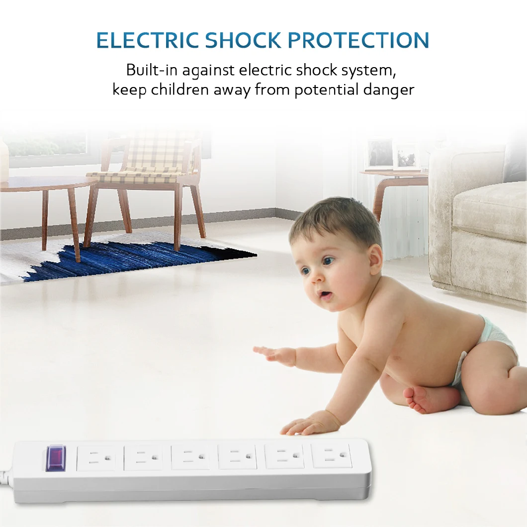 6 Outlets American Children Protection Waterproof Power Strip Switch Socket