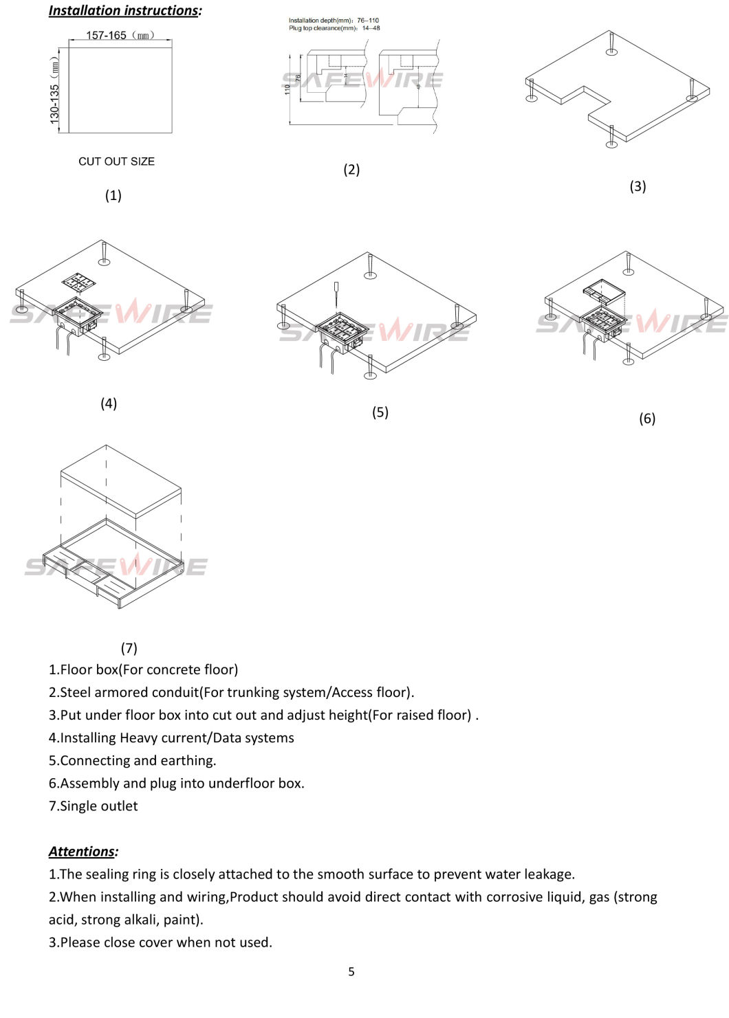 TUV Ce Certified Floor Socket / Service Outlet Box /Electrical Outlet