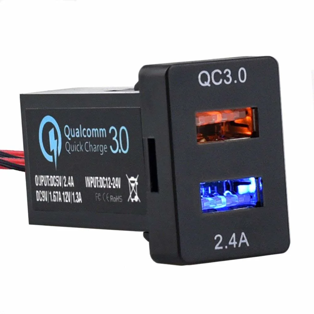 Dual USB Port Charger Socket Quick Charge 3.0 & 2.4A for Toyota New Serie