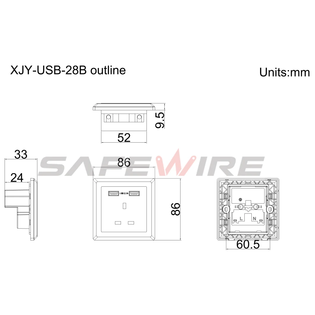 5V 2.1A USB Outlet One Year Warranty Floor USB Socket / British Socket / USB Outlet