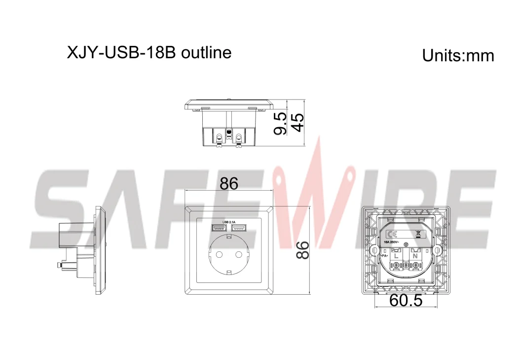 86*86mm Desktop USB Socket /Socket Outlet Box /USB Modules