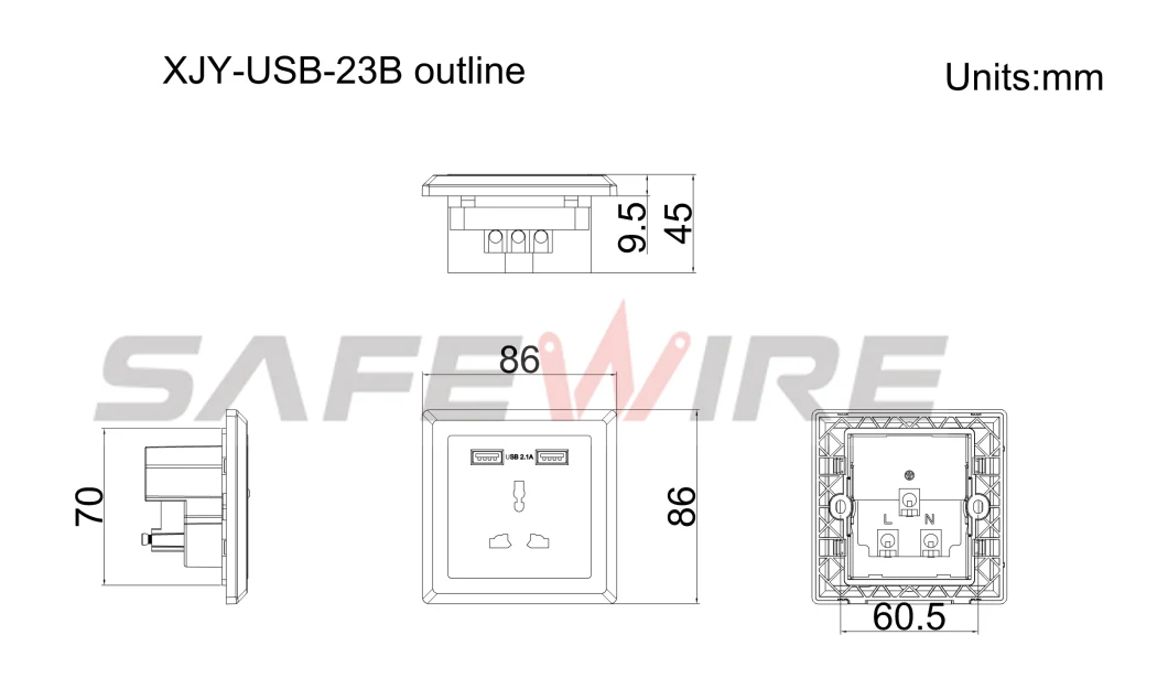 86*86mm Desktop Outlet Box / USB Outlet / Power Management