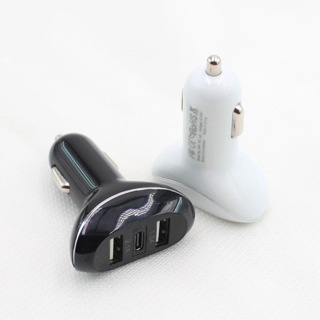 Car Charging Accessories Dual USB +Type-C Car Charger Adapter