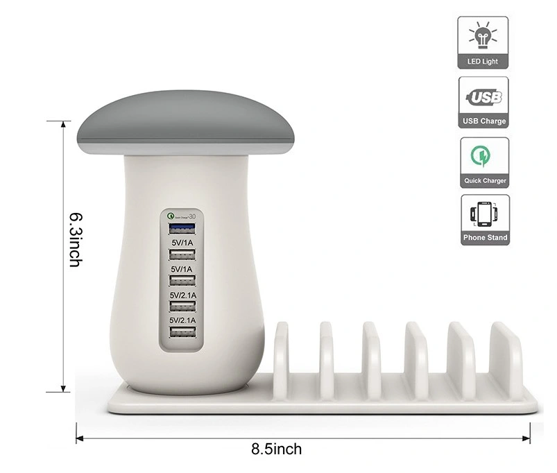 Mushroom Study Lamp Multi-Port Charger Table Bed Side Light