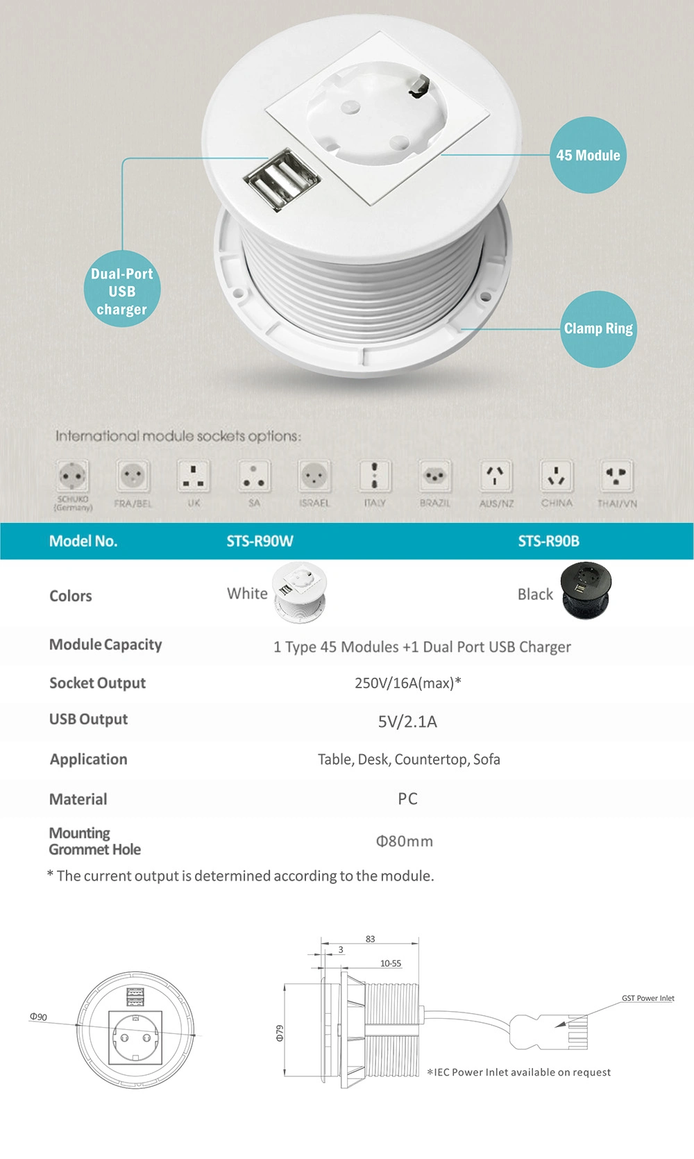 Multi Port USB Charger Round Table Socket