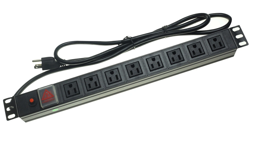 Le Wholesale 19inch 1u Alu USA Type PDU 8 Power Outlet with Switch 110V 220V