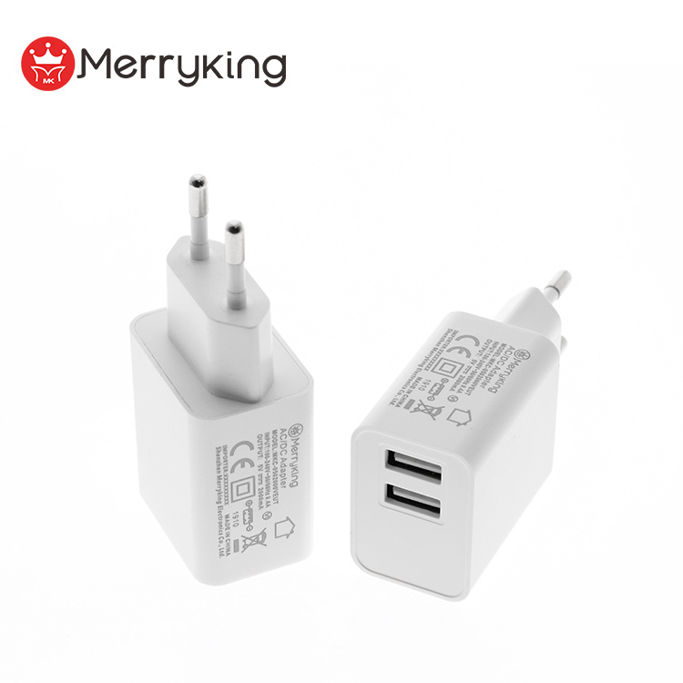 White Color EU Plug Dual USB Wall Charger 5V 2A 2.1A 2.5A USB Travel Power Adapter for Tablet with Ce GS