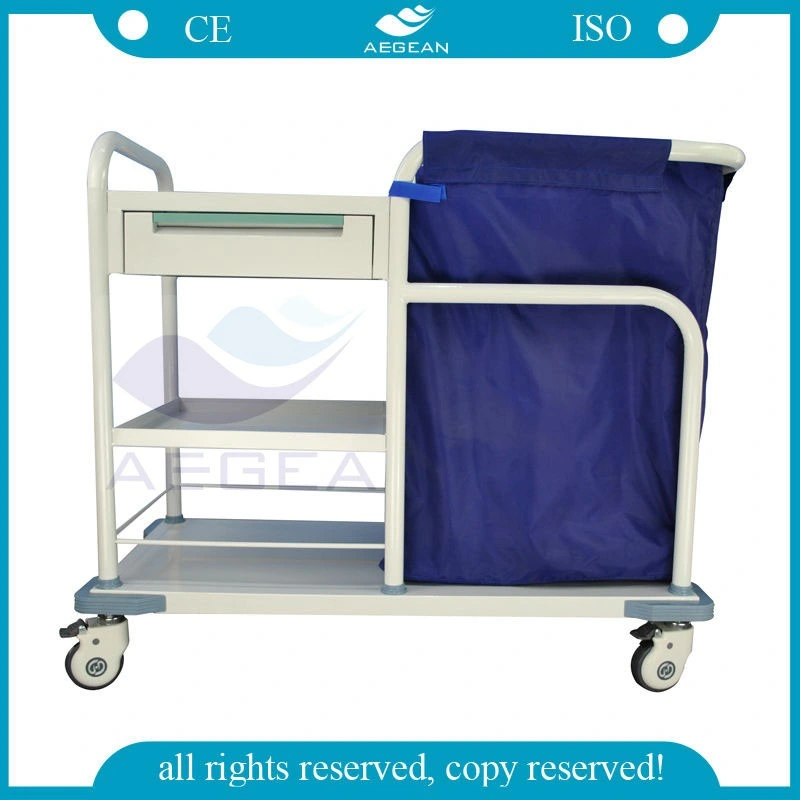 AG-Ss017b Powder Coating Steel Hospital Ward Room Linen Cleaning Movable Laundry Cart
