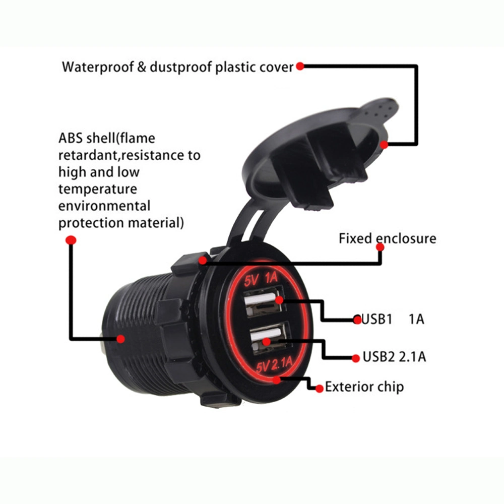 Waterproof USB Charger 2.1A Dual USB Socket Charger for Motorcycle Auto Truck Boat LED Car Power Adapter Outlet Power Car Accessories Esg13196
