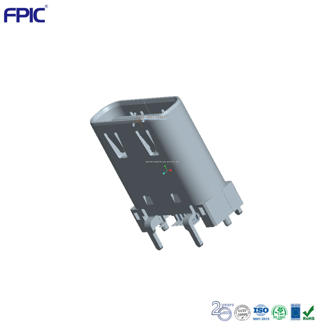 High-End 180 Vertical Surfaces Mounted USB Type C 2.0 16 Pin Receptacle Electronic Charger Jack