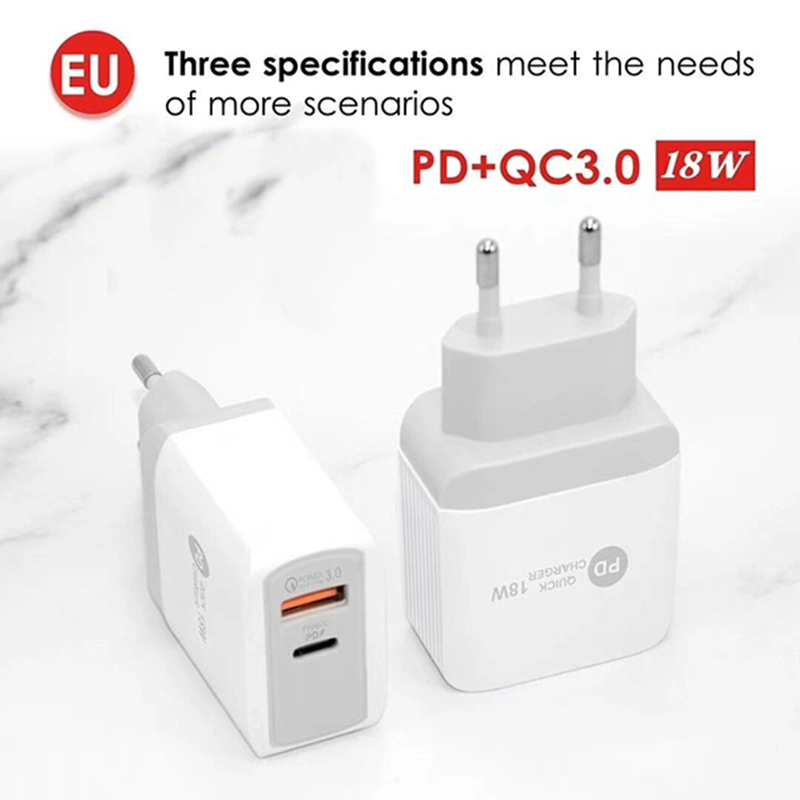 Pd 18W Dual Port USB C QC3.0 Quick Charge Type C Fast Charger