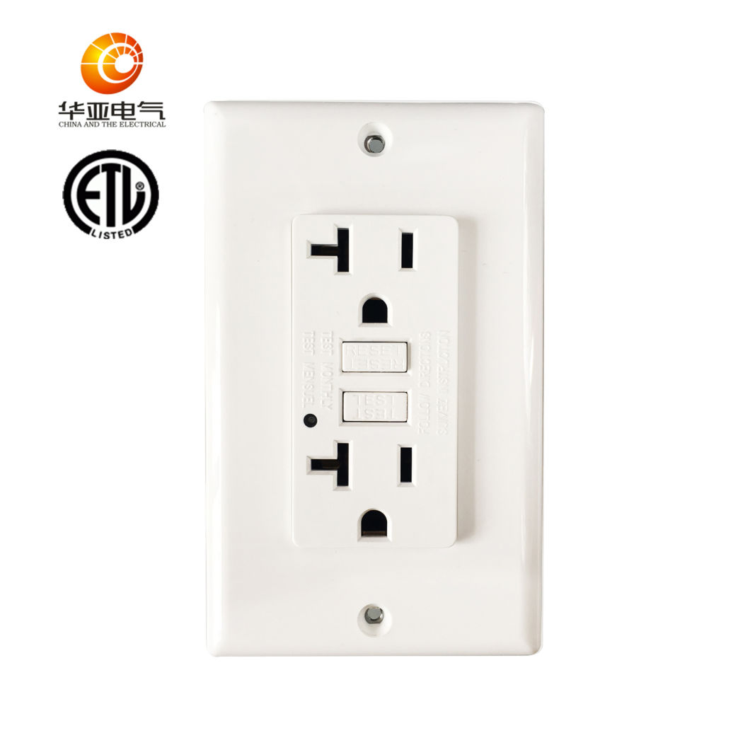 20A, 125V Without Tr GFCI Outlet with LED Light Indicator for Us, ETL Listed