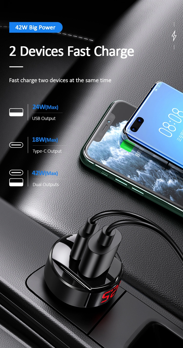 Usams New 42W Digital Display Dual Port USB Car Charger Mini Car Fast Charger