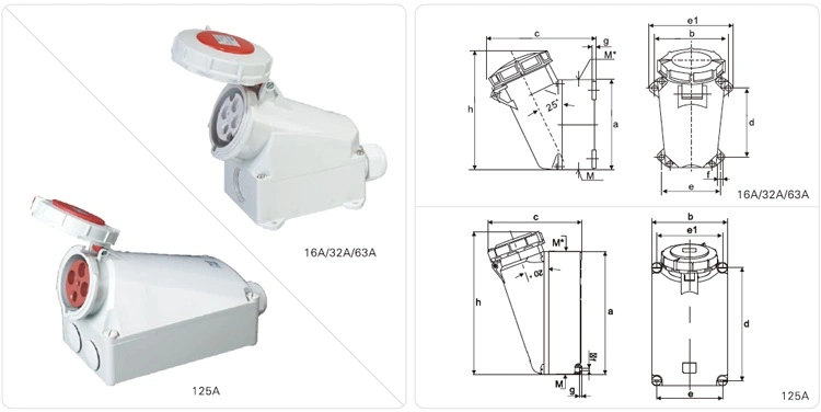 110V Surface Outdoor Power Outlet for IP67 3p 125A