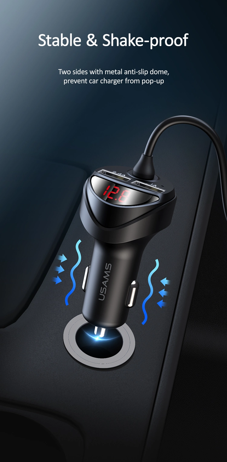 Usams USB Fast Charging 2 USB Port Quick Charger USB Car Charger for Mobile Phone