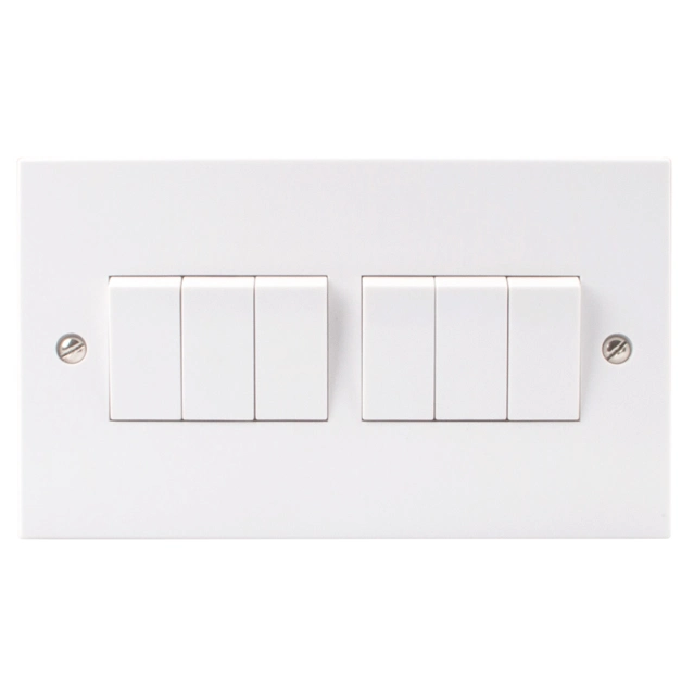 UK 6 Gang 1 Way 10A Electric Light Wall Switches