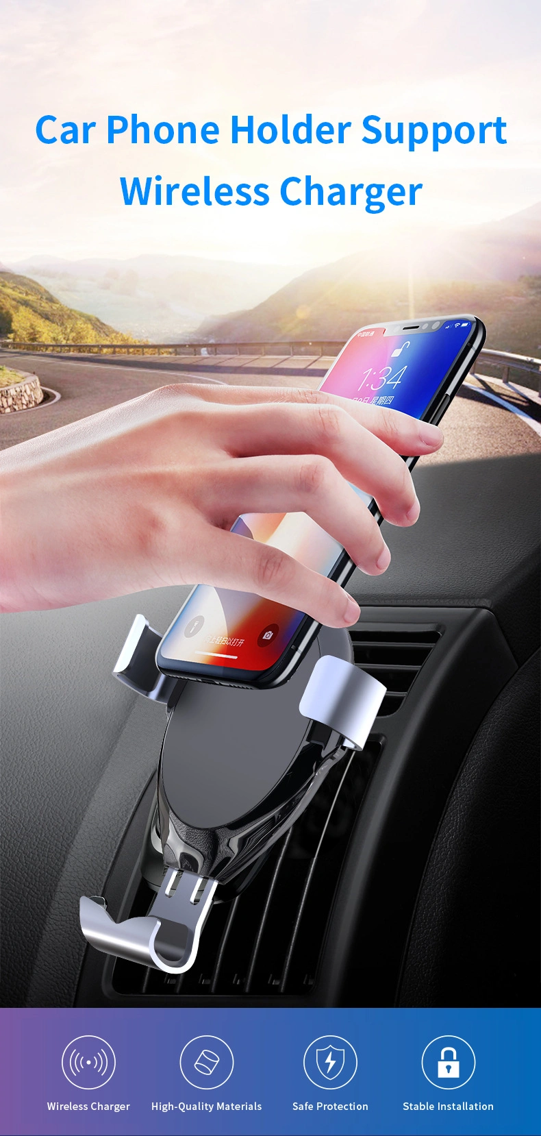 10W Gravity Sensor Wireless Charger Car Mobile Phone Holder Mount Wireless Charger for Air Outlet