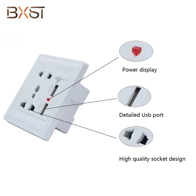 Bx-USB002 Wholesale 3-Pin Power Socket Wall Socket with USB Indoor Electrical Wall Socket