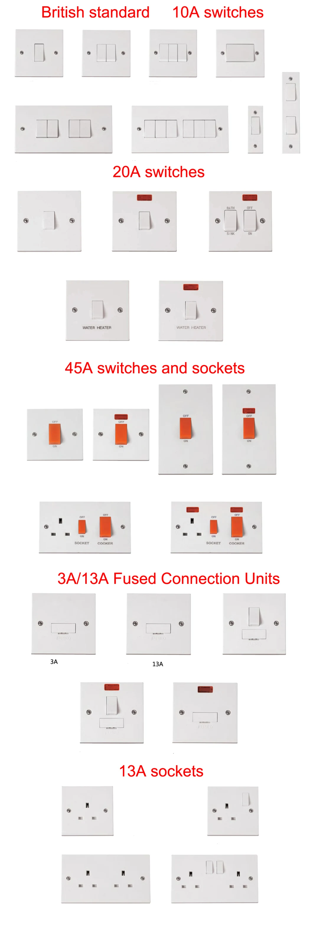 UK 6 Gang 2 Way 10A Electrical Light Wall Switches