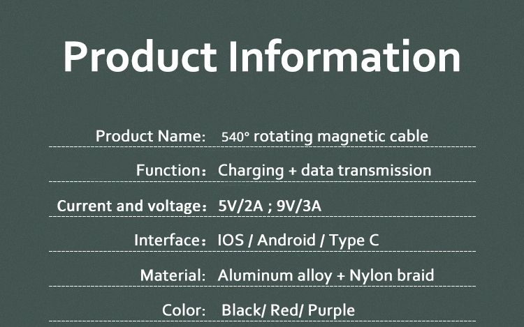 Amazon Hot Sale 540 Rotatable 5V 2.4A Fast Charger USB 3 in 1 Magnetic Charging Micro Data Cable Phone Accessories