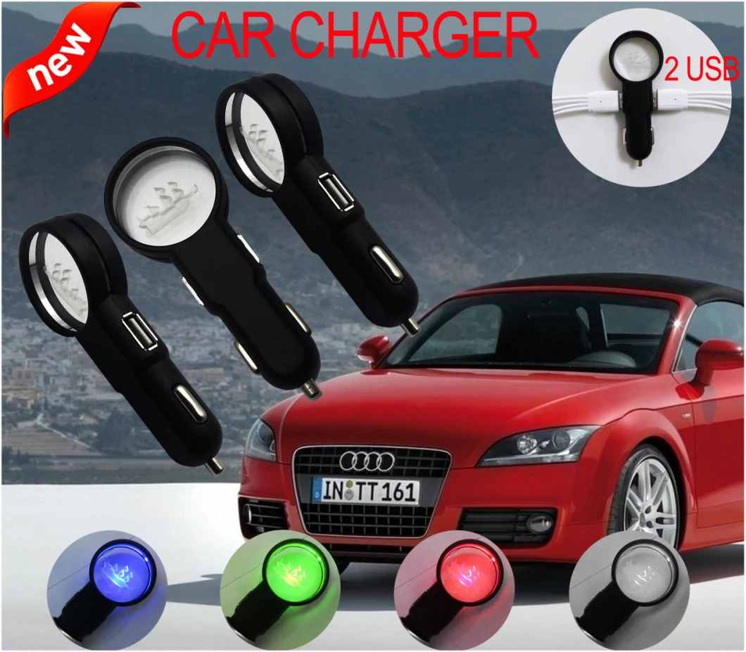 Customized LED Logo Car Charger 5V 2.1A Fast Charging GPS Dual USB Car-Charger for iPhone iPad Double USB Charger