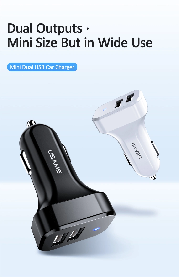 Usams High Quality Cc087 Dual Ports USB Car Charger Car Phone Charger for Mobile Tablet