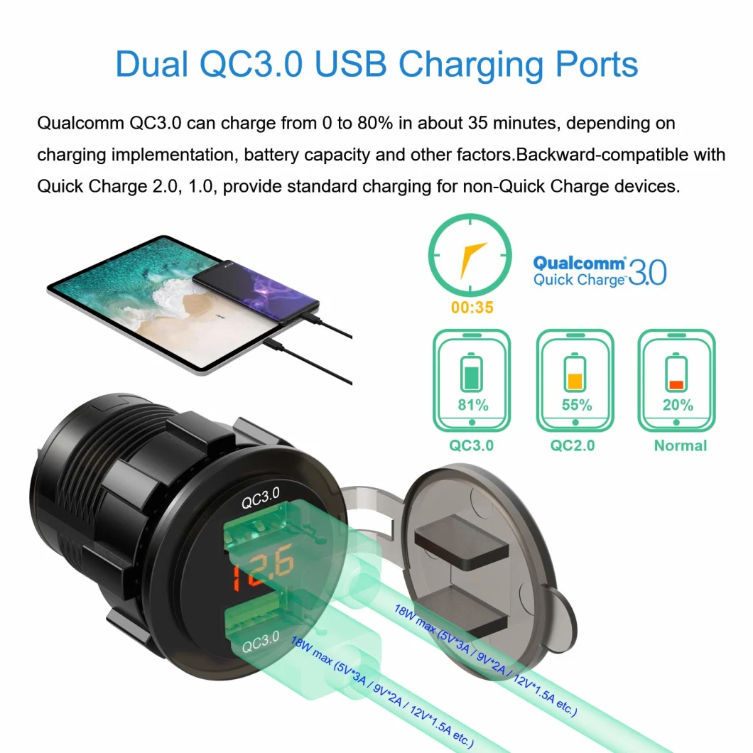 USB Charger Socket Quick Charge 3.0 USB Car Charger Power Outlet Adapter