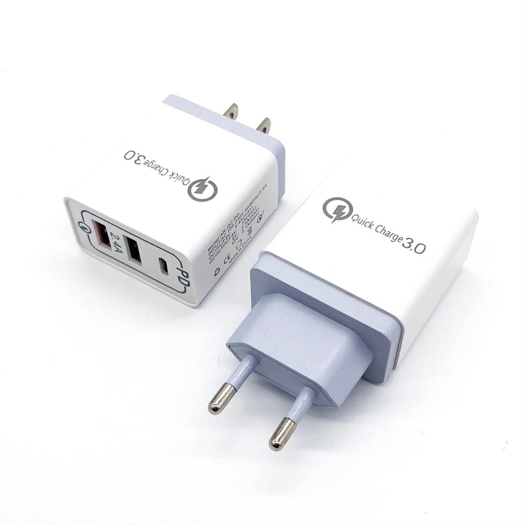 Quick Charge Dual Port and Type C USB Wall Charger for Mobile Phone Charger