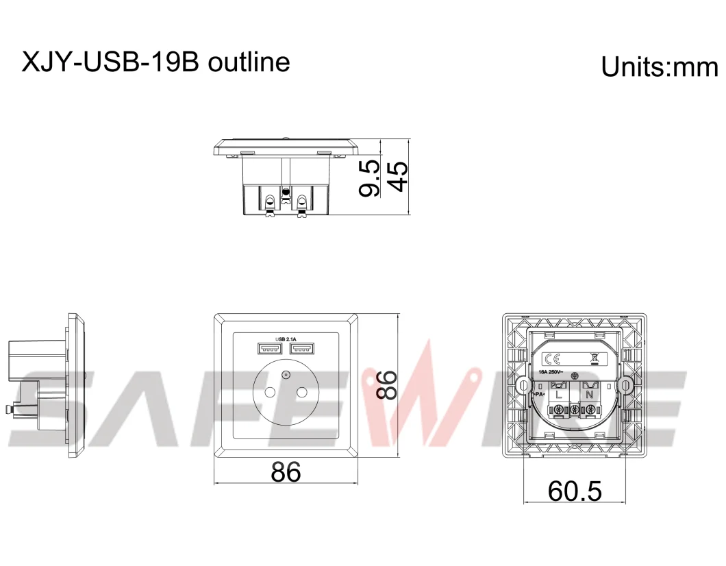 86*86mm Socket Outlet Box / Wall Socket / Electrical USB Outlet