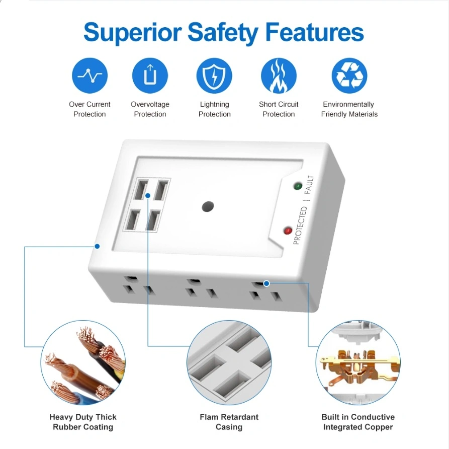 6 AC Outlet Power Strip with USB Wall Socket