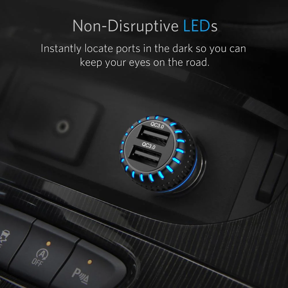 5V 3A Smartphones Charger Universal USB Car Charger Dual Port QC3.0, 36W USB Car Charger