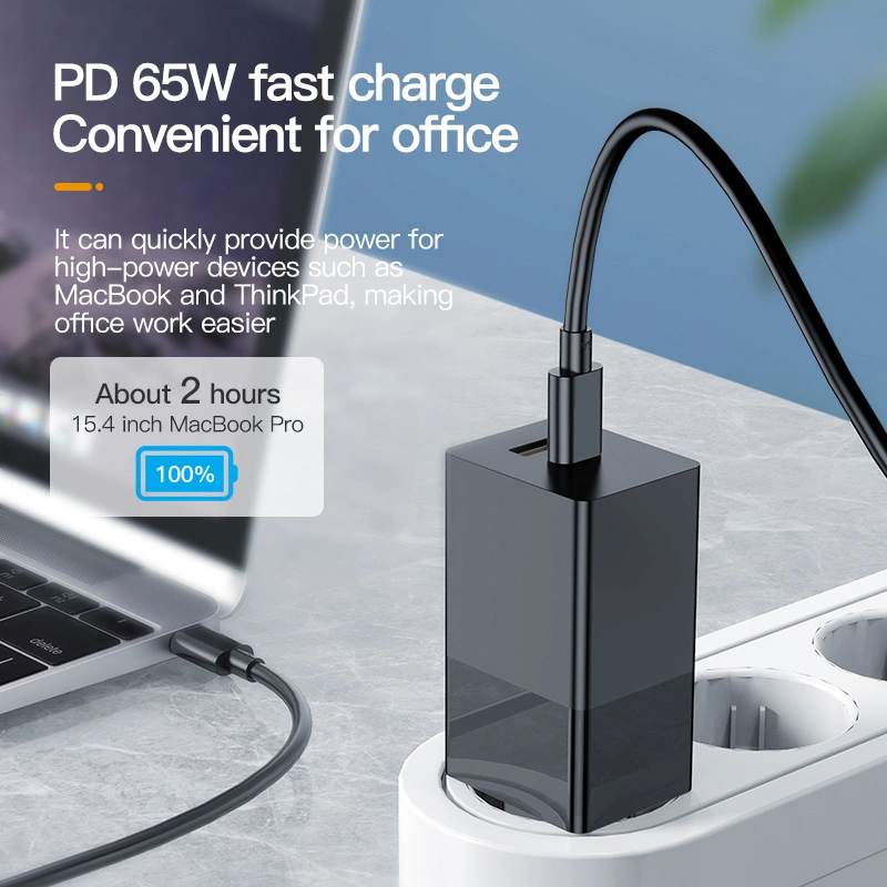 New Design Super Small GaN Type-C Pd Wall Charger 65W Fast Travel Charger