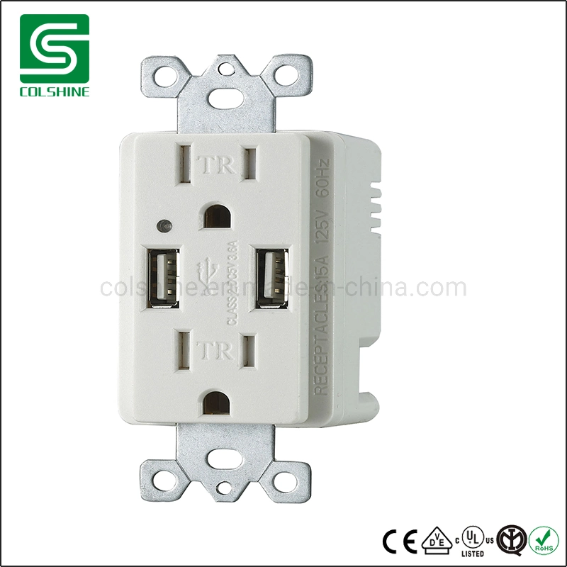 15A 125V American 2 Port USB Charger Receptacle Outlet