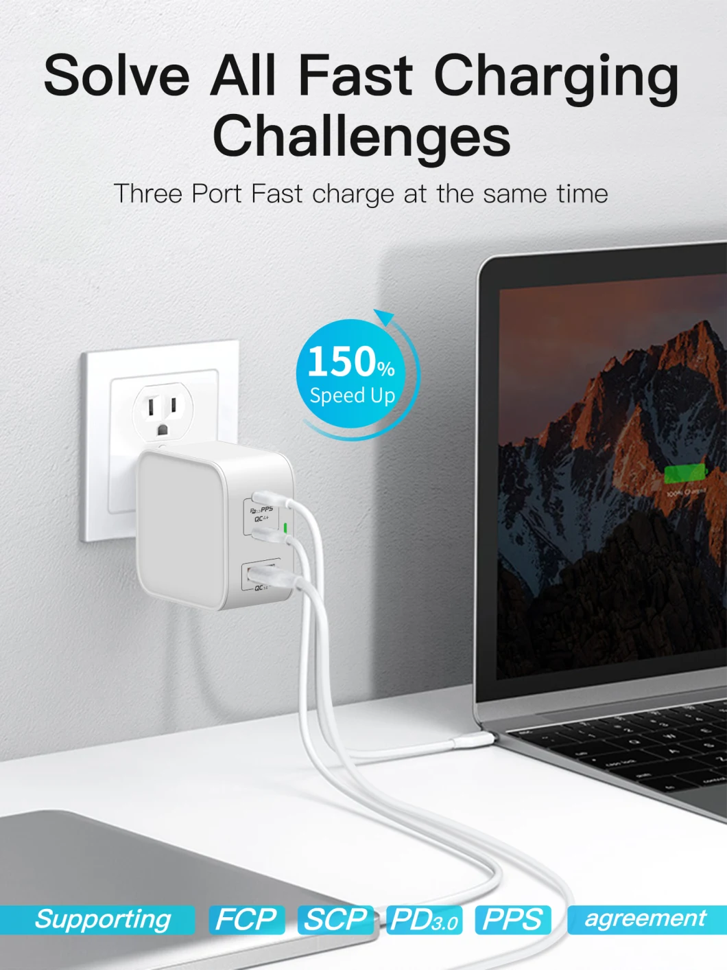 USB C Wall Charger, E Egoway 4-Port Charger with 60W & 18W USB C Pd Power Delivery Adapter and Dual USB a Ports