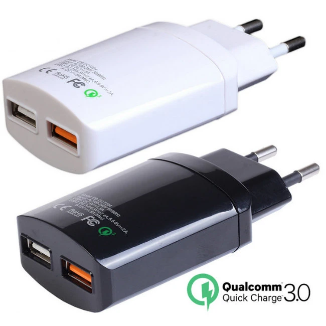 QC3.0 Travel Charger Dual USB Wall Charger+USB Cable