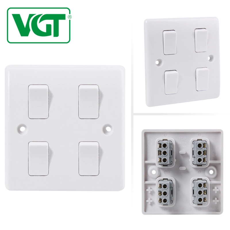 BS 4 Gang 1 Way 10A Electrical Light Wall Switch