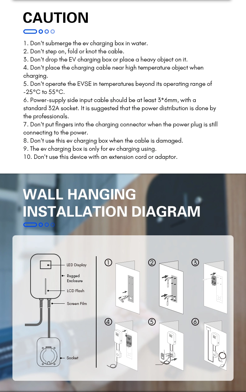 CE TUV 62196 Charging Outlet Type 2 32A Wallbox for Electric Car Charging