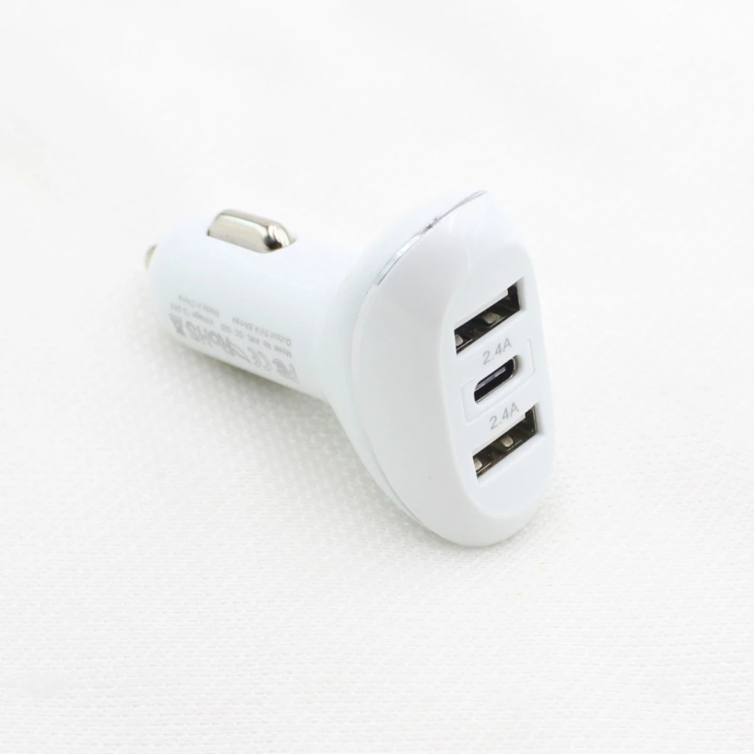 Car Charging Accessories Dual USB +Type-C Car Charger Adapter