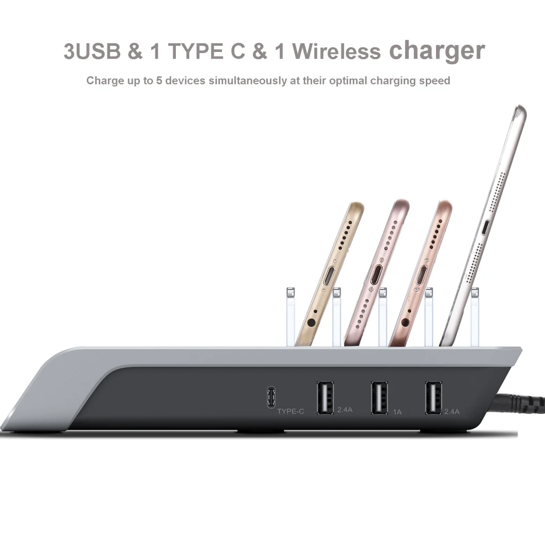 4 USB Charging Station with Qi Fast Wireless Charging