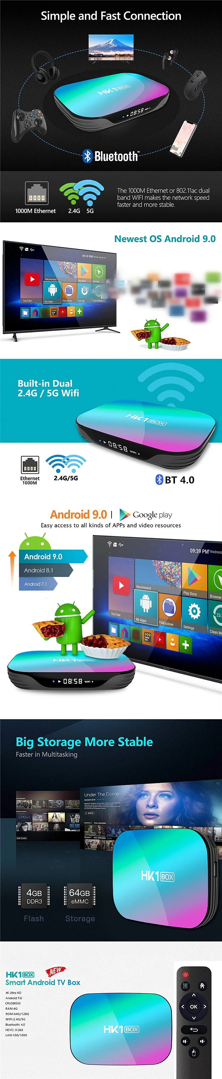 HK1 S905X3 32GB 64GB 2.4G/5g Dual WiFi Bt4.0 Android 9.0 TV Box 4GB+128GB USB3.0 1080P 8K Smart TV Set Top Box
