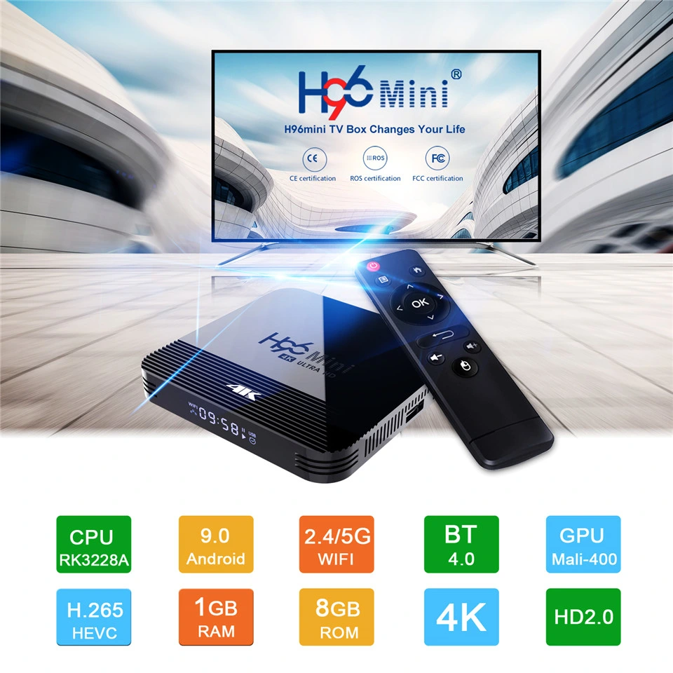 New H96mini H8 TV Box Android 9.0 Quad Core 4K HD Set Top Box 1GB RAM 8GB ROM Dual Band Smart Media Player Bluetooth WiFi Box H96 Mini