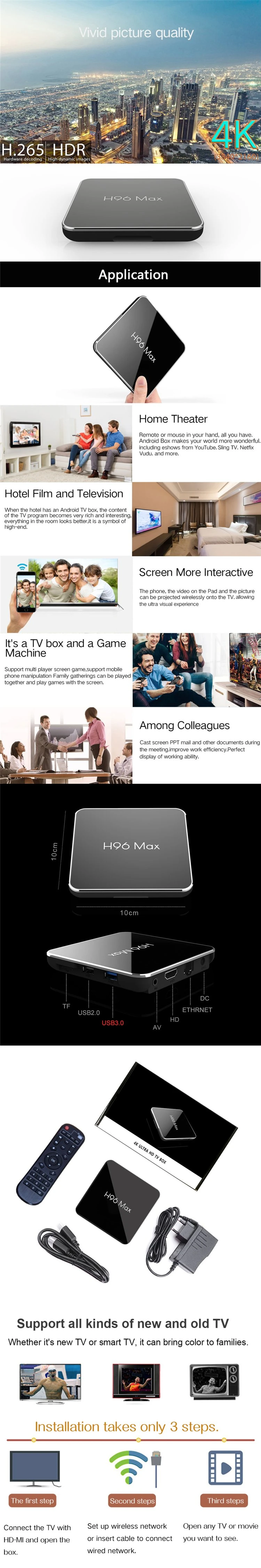Android 8.1 Media Smart TV Box H96 Max S905X2 4G 32g Set Top Box Wireless Keyboard 4GB 32GB Set Top Box