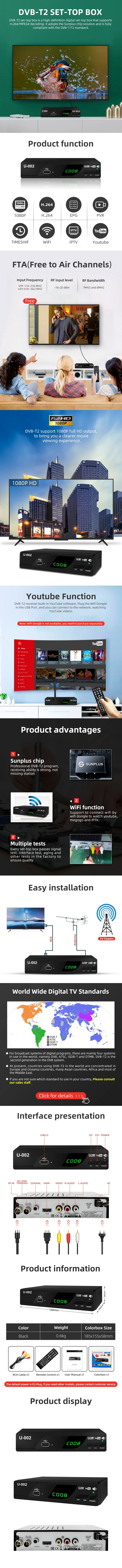 Junuo Mstar or Sunplus Free to Air Set Top Box Firmware Upgrade DVB-T2 Decoder