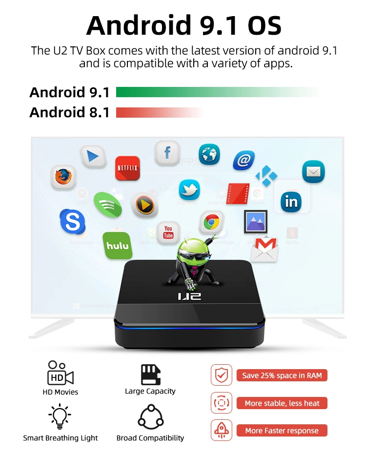 Google Quad Core Rk3228A Android 9.1 2GB 16GB Smart Set Top Box TV Box Support 4K