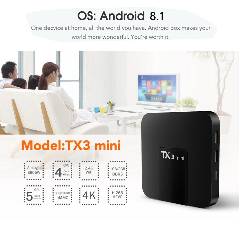 Tx3 Mini Android 7.1 Smart TV Box S905W Quad Core DDR3 2GB 16GB 4K 2.4G WiFi Media Set-Top Box Tx3mini Android Set Top Box